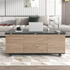 Table basse relevable avec tiroirs et étagères
