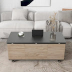 Table basse relevable avec tiroirs et étagères