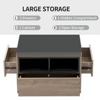 Table basse relevable avec tiroirs et étagères