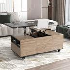 Table basse relevable avec tiroirs et étagères
