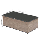 Table basse relevable avec tiroirs et étagères
