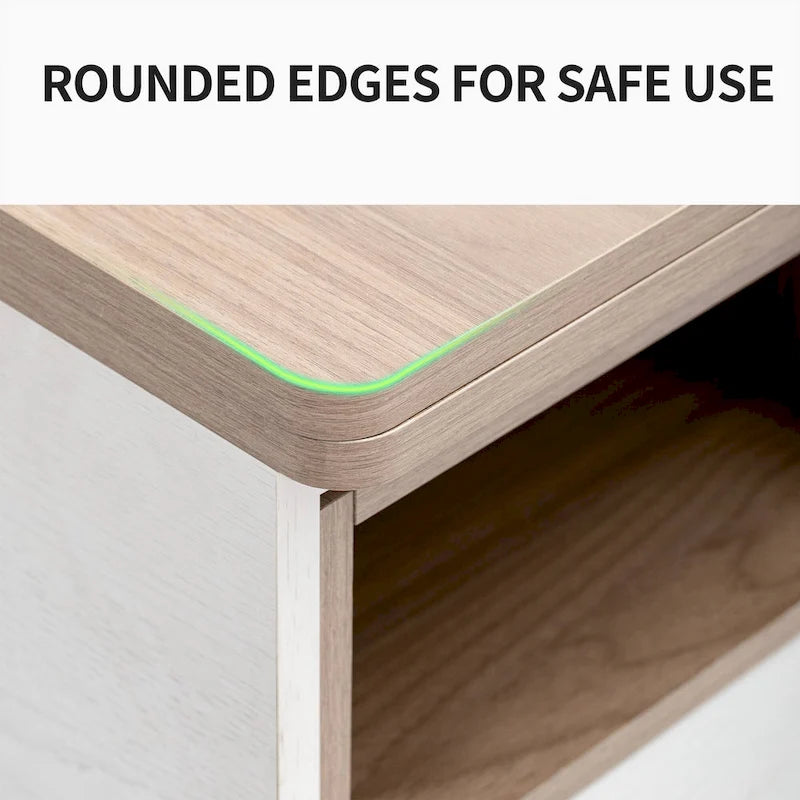 Table basse relevable avec tiroirs et étagères