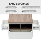 Table basse relevable avec tiroirs et étagères