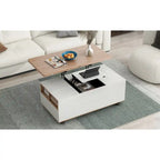 Table basse relevable avec tiroirs et étagères