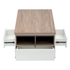 Table basse relevable avec tiroirs et étagères