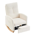 Fauteuil à bascule rembourré à dossier haut avec repose-pieds et pieds en bois