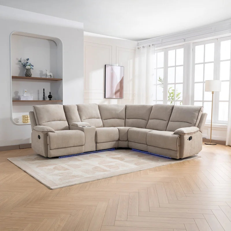 Fauteuil inclinable manuel avec bande lumineuse LED, ports USB, rangement dissimulé et porte-gobelets - Crème