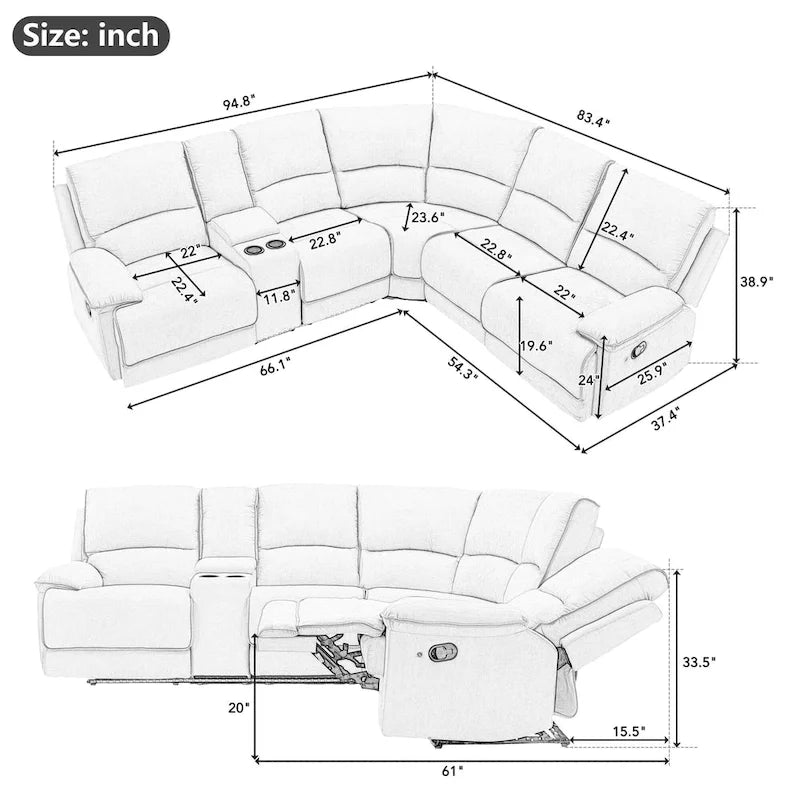 Fauteuil inclinable manuel avec bande lumineuse LED, ports USB, rangement dissimulé et porte-gobelets - Crème