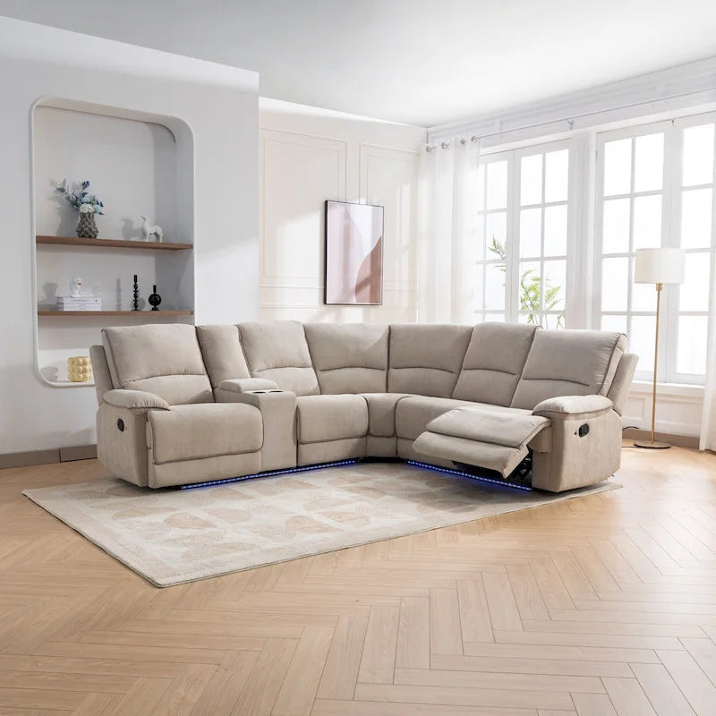 Fauteuil inclinable manuel avec bande lumineuse LED, ports USB, rangement dissimulé et porte-gobelets - Crème