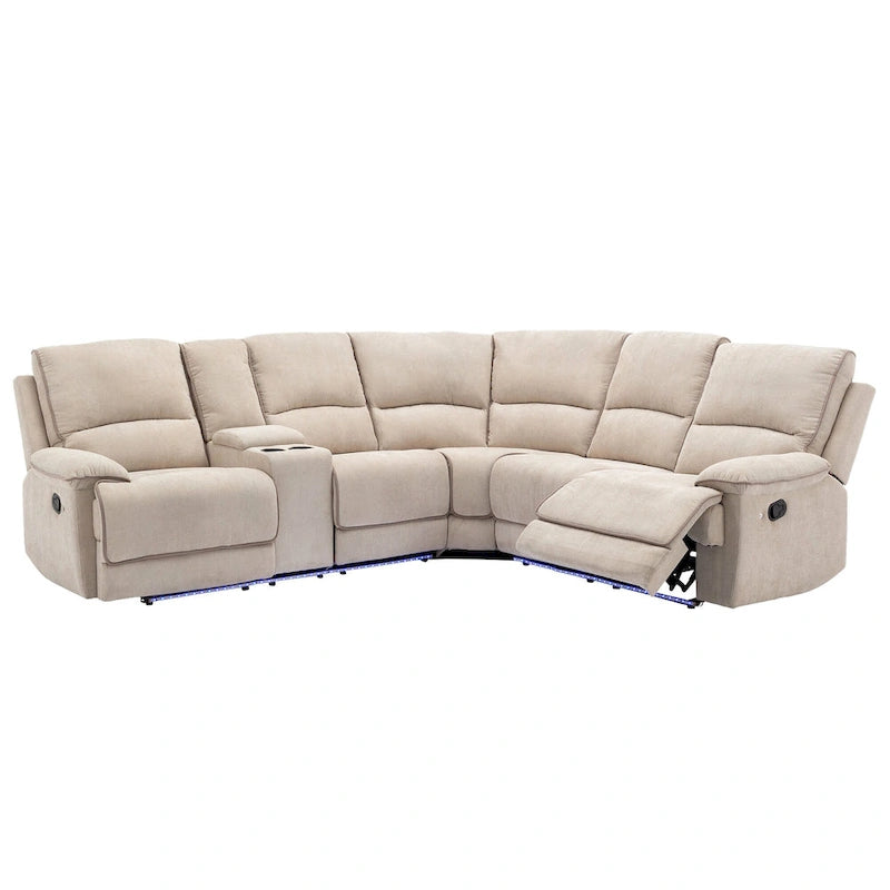 Fauteuil inclinable manuel avec bande lumineuse LED, ports USB, rangement dissimulé et porte-gobelets - Crème