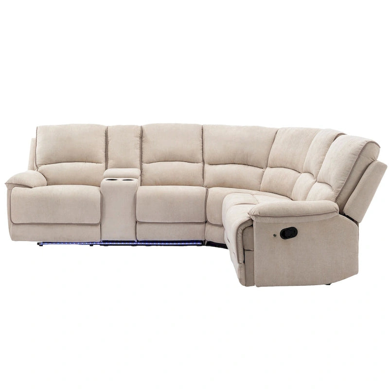 Fauteuil inclinable manuel avec bande lumineuse LED, ports USB, rangement dissimulé et porte-gobelets - Crème