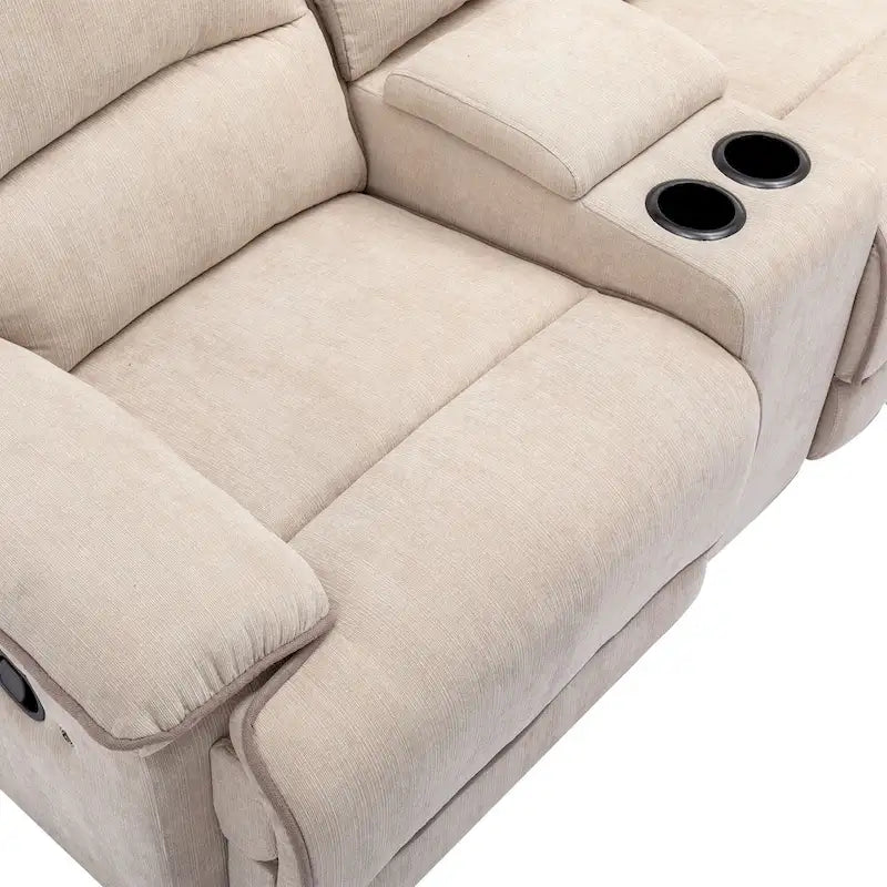 Fauteuil inclinable manuel avec bande lumineuse LED, ports USB, rangement dissimulé et porte-gobelets - Crème