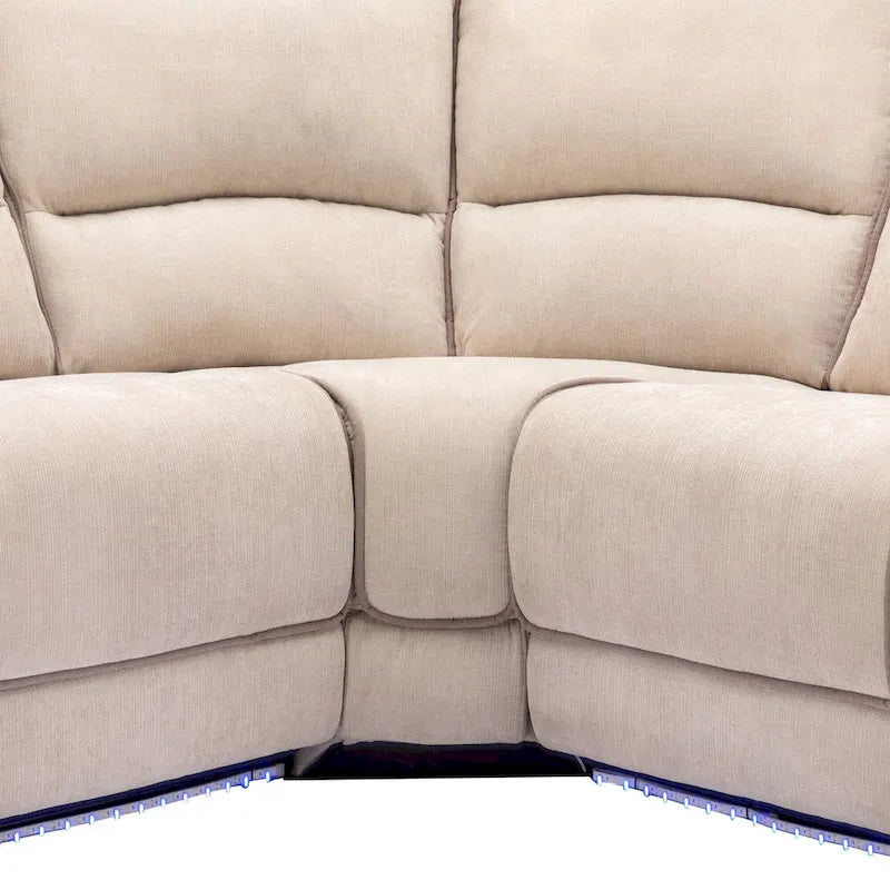 Fauteuil inclinable manuel avec bande lumineuse LED, ports USB, rangement dissimulé et porte-gobelets - Crème