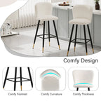 Tabouret de bar moderne 30", siège blanc avec pieds en métal noir et embouts dorés