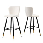 Tabouret de bar moderne 30", siège blanc avec pieds en métal noir et embouts dorés