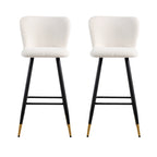 Tabouret de bar moderne 30", siège blanc avec pieds en métal noir et embouts dorés