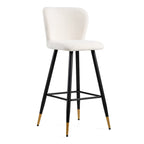 Tabouret de bar moderne 30", siège blanc avec pieds en métal noir et embouts dorés