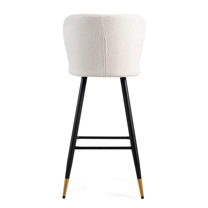 Tabouret de bar moderne 30", siège blanc avec pieds en métal noir et embouts dorés