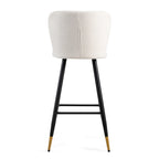Tabouret de bar moderne 30", siège blanc avec pieds en métal noir et embouts dorés