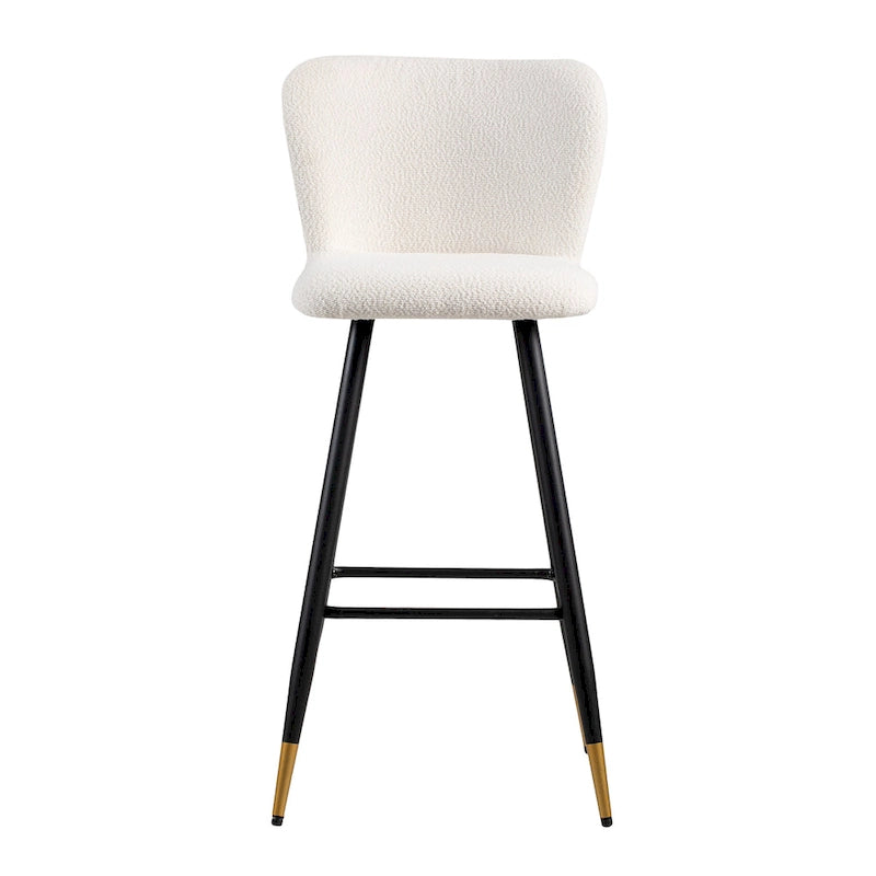 Tabouret de bar moderne 30", siège blanc avec pieds en métal noir et embouts dorés