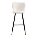 Tabouret de bar moderne 30", siège blanc avec pieds en métal noir et embouts dorés