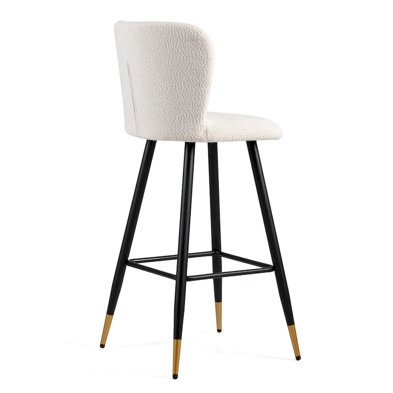 Tabouret de bar moderne 30", siège blanc avec pieds en métal noir et embouts dorés
