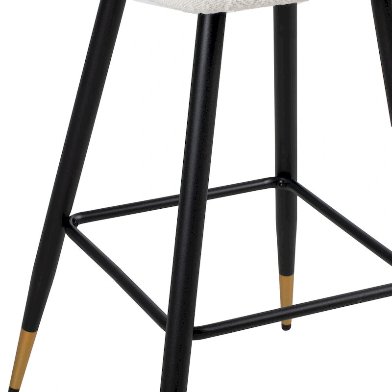 Tabouret de bar moderne 30", siège blanc avec pieds en métal noir et embouts dorés