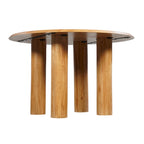 Table à manger ronde, plateau de 48 pouces, bois de manguier, brun naturel, 4 pieds piliers