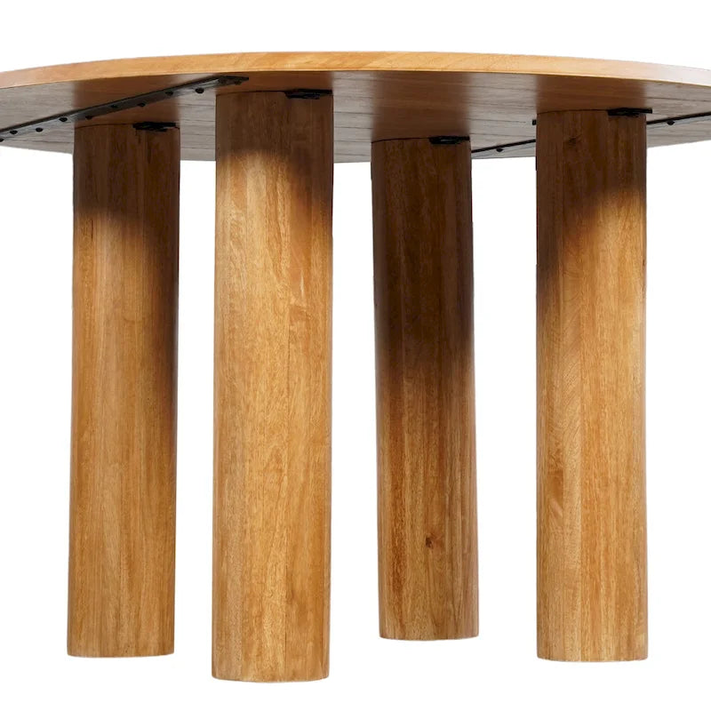 Table à manger ronde, plateau de 48 pouces, bois de manguier, brun naturel, 4 pieds piliers