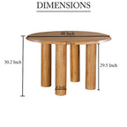 Table à manger ronde, plateau de 48 pouces, bois de manguier, brun naturel, 4 pieds piliers