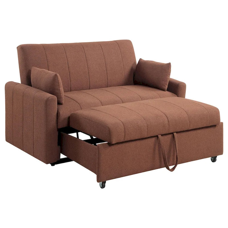 Canapé-lit double avec coussins traversins, Boucle Cuivre Marron, 152 cm