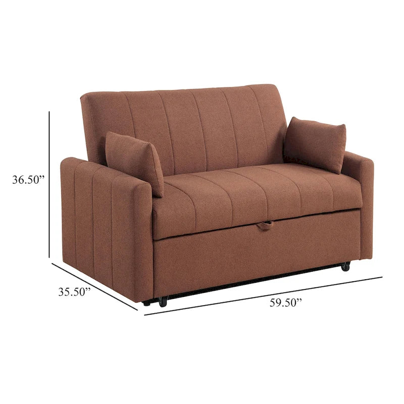 Canapé-lit double avec coussins traversins, Boucle Cuivre Marron, 152 cm