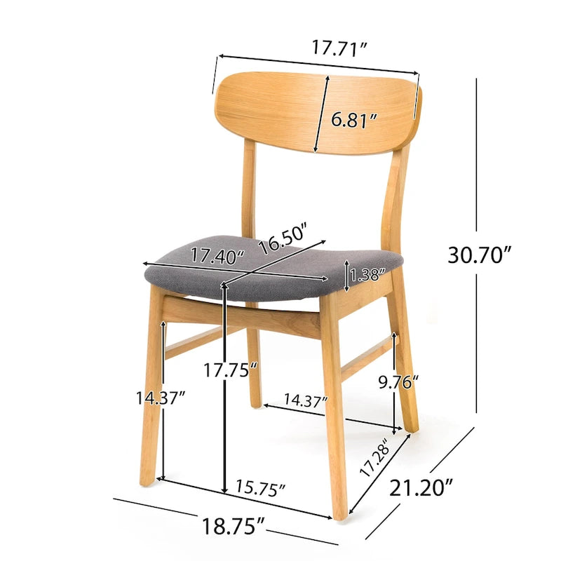 Lot de 2 chaises de salle à manger - Siège rembourré gris, pieds évasés