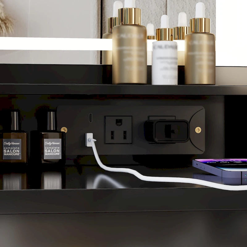 Coiffeuse avec miroir LED et tabouret rembourré
