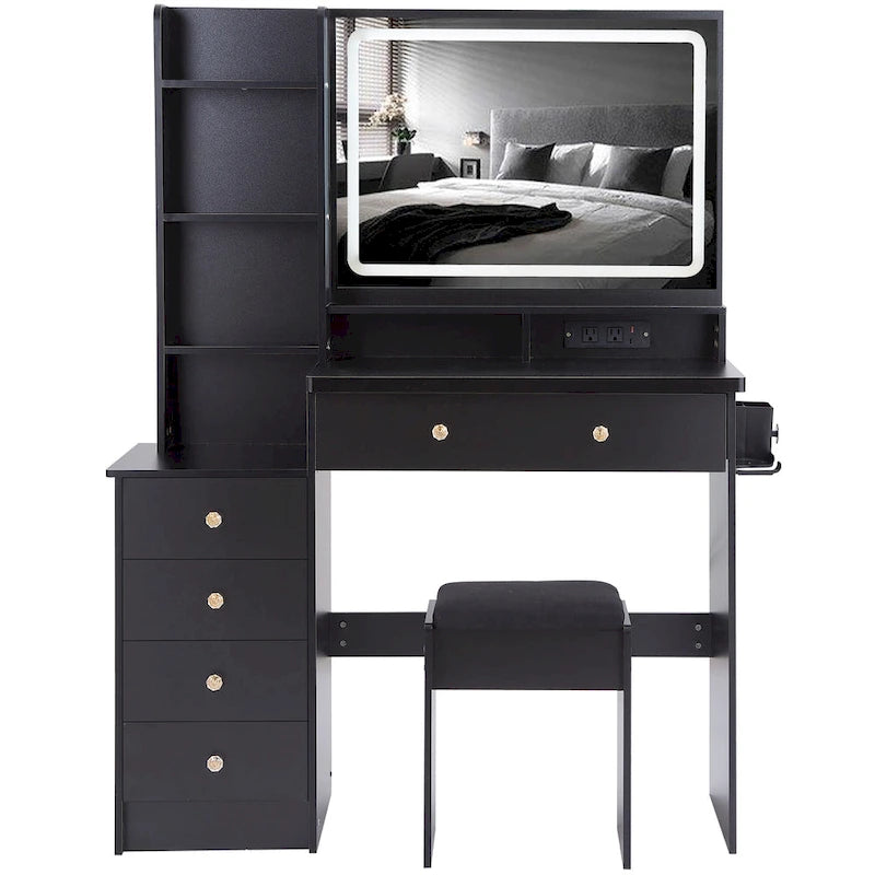 Coiffeuse avec miroir LED et tabouret rembourré