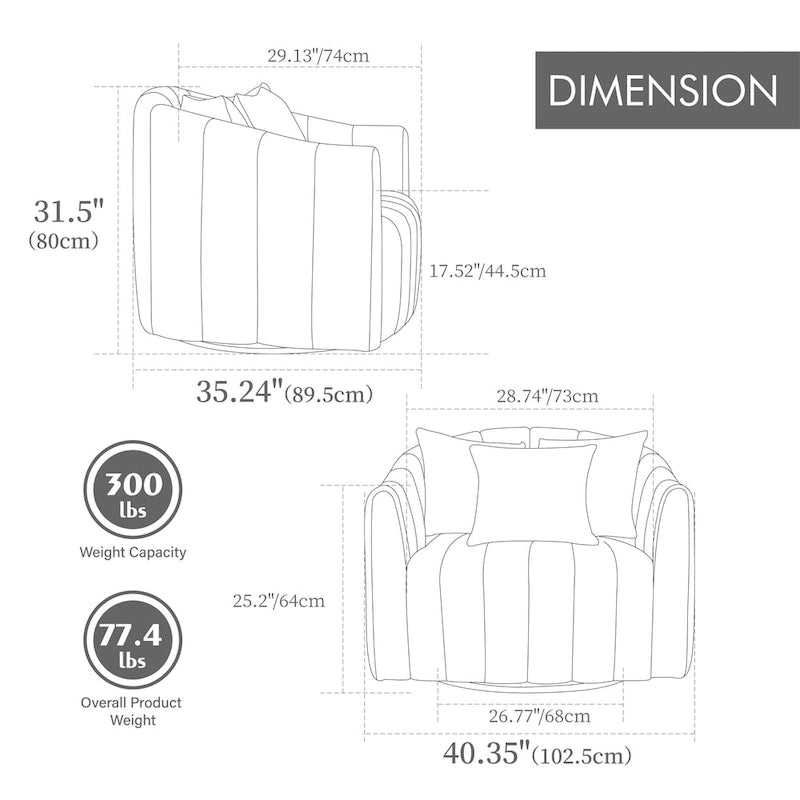 Fauteuil d'appoint pivotant rembourré avec oreiller (lot de 2)