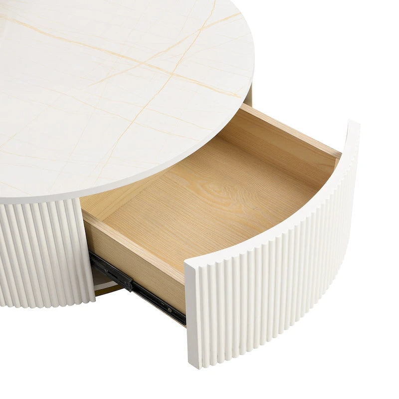 Tables basses gigognes rondes avec tiroir, plateau en MDF et base en métal