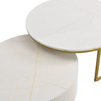 Tables basses gigognes rondes avec tiroir, plateau en MDF et base en métal