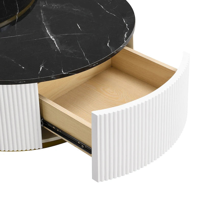 Tables basses gigognes rondes avec tiroir, plateau en MDF et base en métal