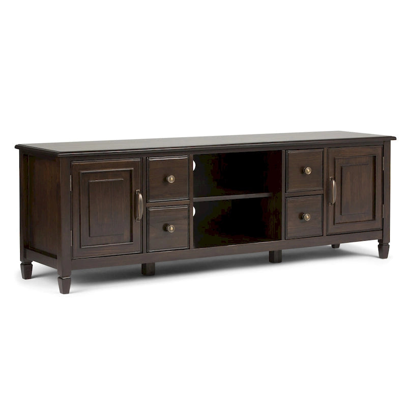 Meuble TV multimédia en bois massif de 72 pouces de large pour téléviseurs jusqu'à 80 pouces (72 L x 18 P x 24 H)