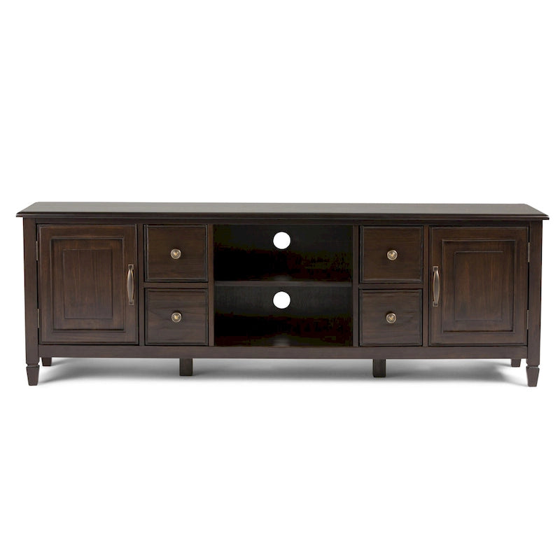 Meuble TV multimédia en bois massif de 72 pouces de large pour téléviseurs jusqu'à 80 pouces (72 L x 18 P x 24 H)