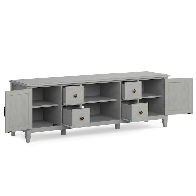 Meuble TV multimédia en bois massif de 72 pouces de large pour téléviseurs jusqu'à 80 pouces (72 L x 18 P x 24 H)