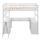 Lit mezzanine jumeau avec tiroirs, armoire, étagères et bureau