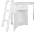 Lit mezzanine jumeau avec tiroirs, armoire, étagères et bureau