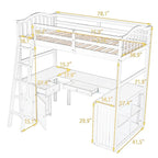 Lit mezzanine jumeau avec tiroirs, armoire, étagères et bureau