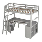 Lit mezzanine jumeau avec tiroirs, armoire, étagères et bureau