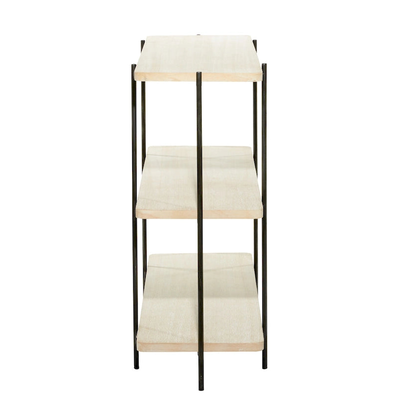 Console 3 niveaux avec cadre en métal noir et étagères en bois - Beige