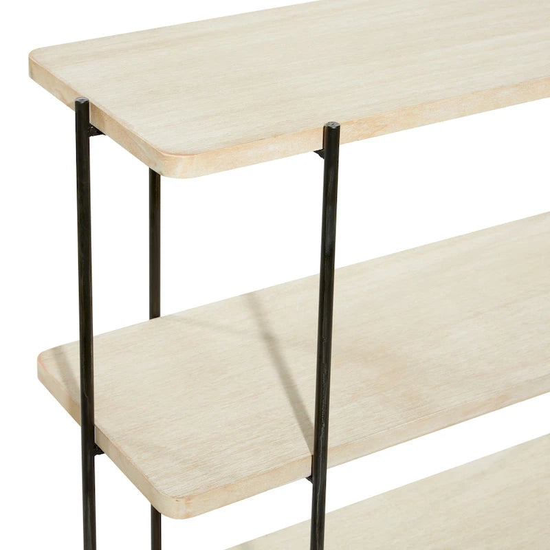 Console 3 niveaux avec cadre en métal noir et étagères en bois - Beige