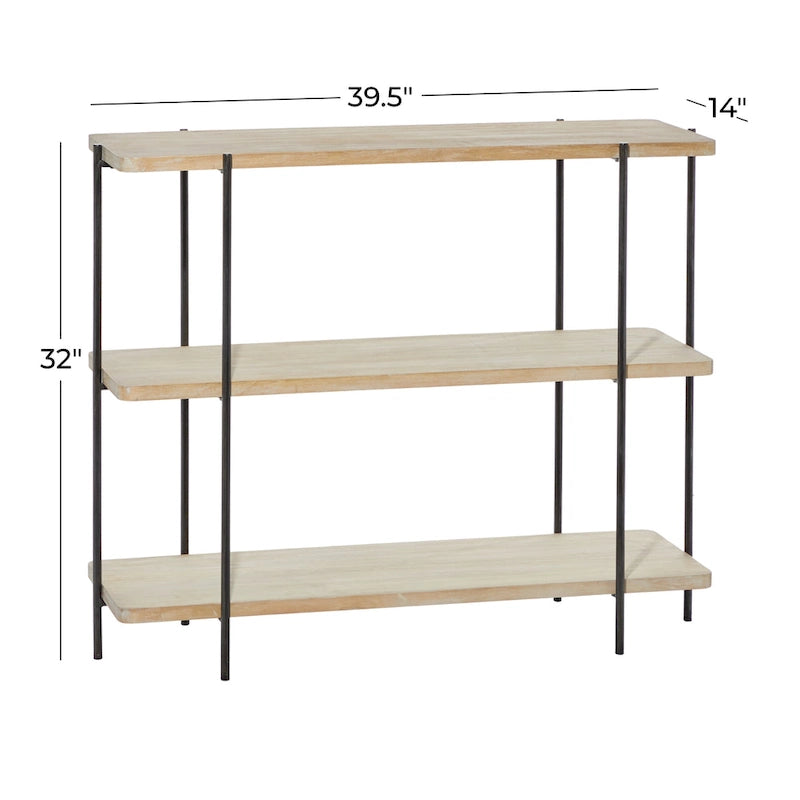 Console 3 niveaux avec cadre en métal noir et étagères en bois - Beige