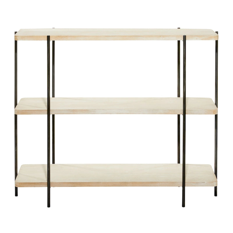 Console 3 niveaux avec cadre en métal noir et étagères en bois - Beige